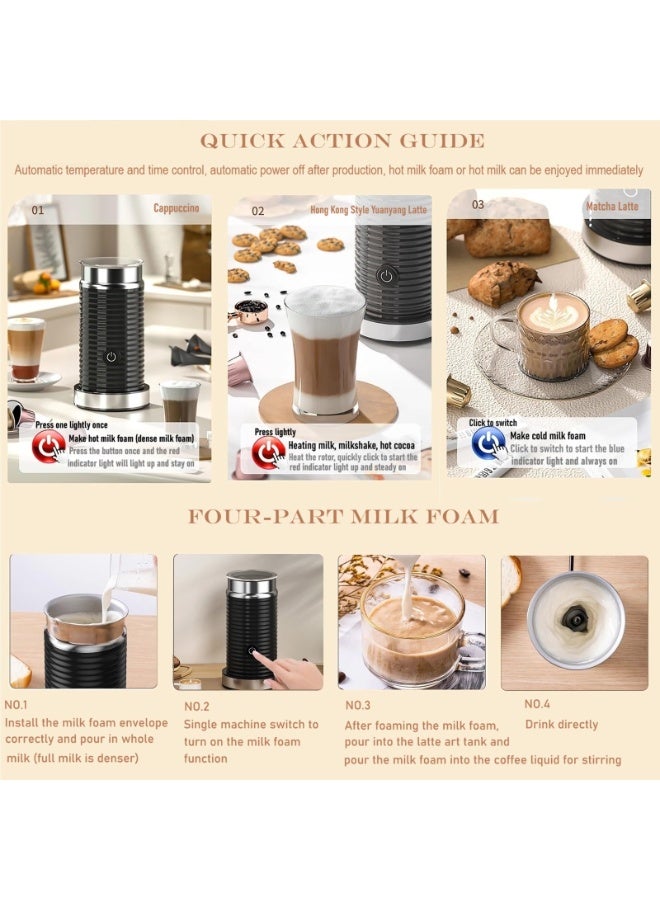 أسيف مخفوق الحليب الكهربائي، مخفوق الرغوة، خلاط الشوكولاتة، لاتيه بارد/ساخن، كابتشينو، سخان حليب أوتوماتيكي بالكامل - Image 4