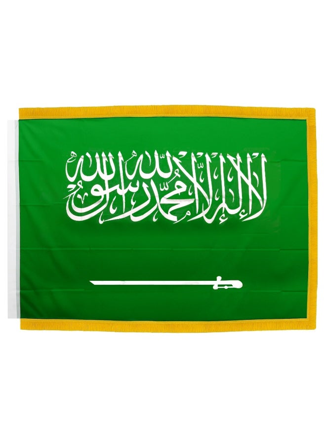 اي جي سي علم المملكة العربية السعودية SF10007، 250×130 سم، قماش متين، أخضر مع نقوش عربية بيضاء وسيف، للاستخدام الخارجي/الداخلي، مع حواف من الدانتيل الذهبي، مثالي للمناسبات الوطنية والمنازل والمكاتب والعروض الوطنية - Image 3