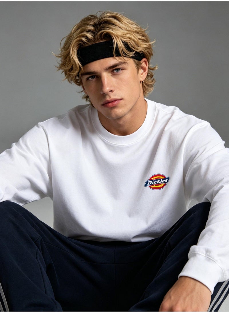 Dickies men and women spring and autumn light pink loose solid color round neck casual long sleeve T-shirt - Image 3
