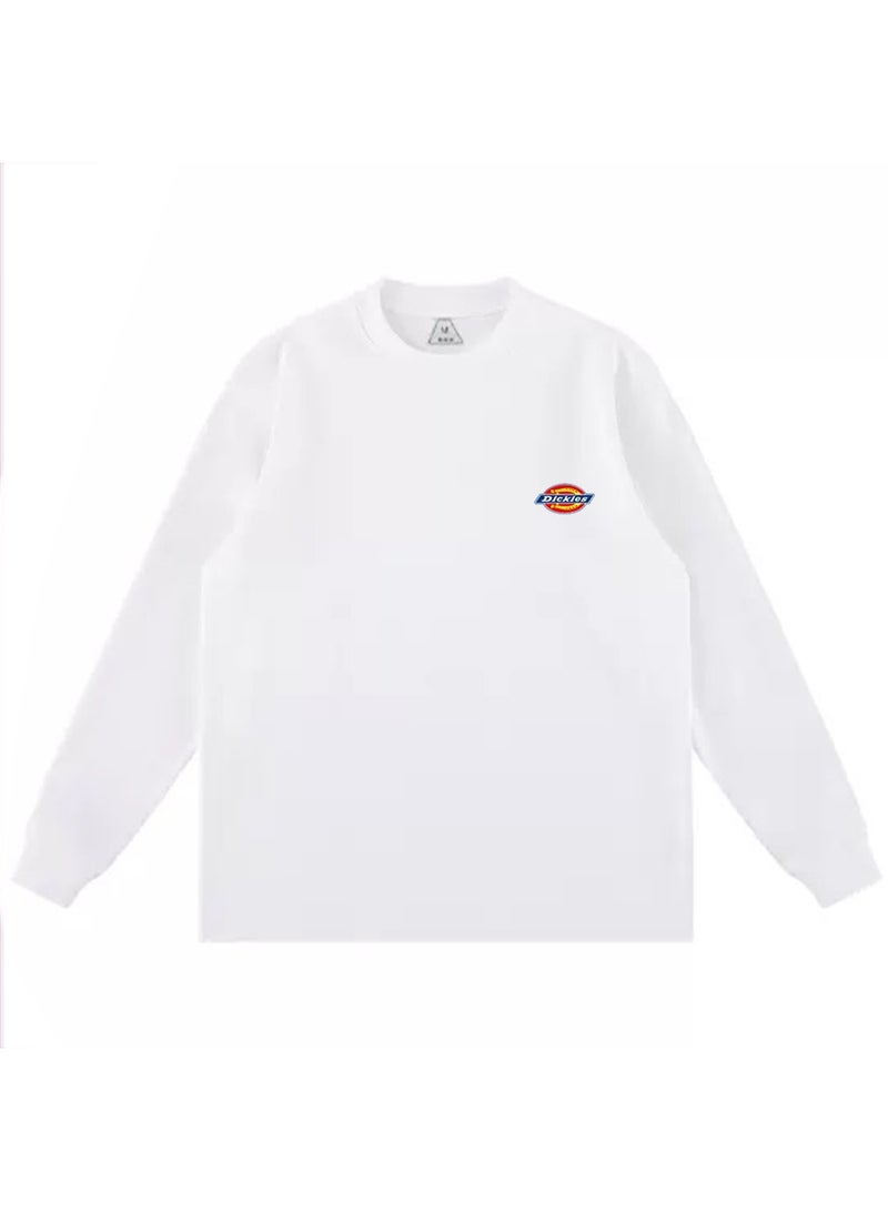 Dickies men and women spring and autumn light pink loose solid color round neck casual long sleeve T-shirt - Image 4