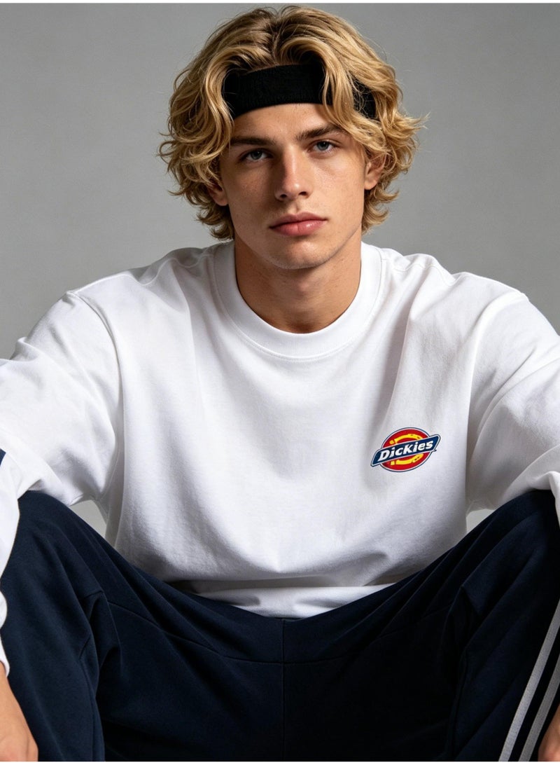 Dickies men and women spring and autumn light pink loose solid color round neck casual long sleeve T-shirt - Image 5