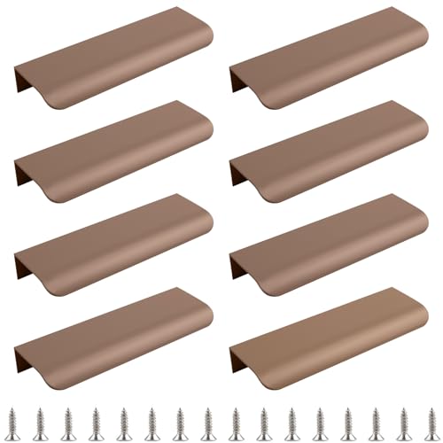 MOROBOR Finger Edge Pull, 8pcs Concealed Handles Modern Style Drawer Handle, Curved Aluminum Alloy Invisible Pulls Wardrobe Handle for Cabinet Hardware Drawer,120mm/Brown - Image 1
