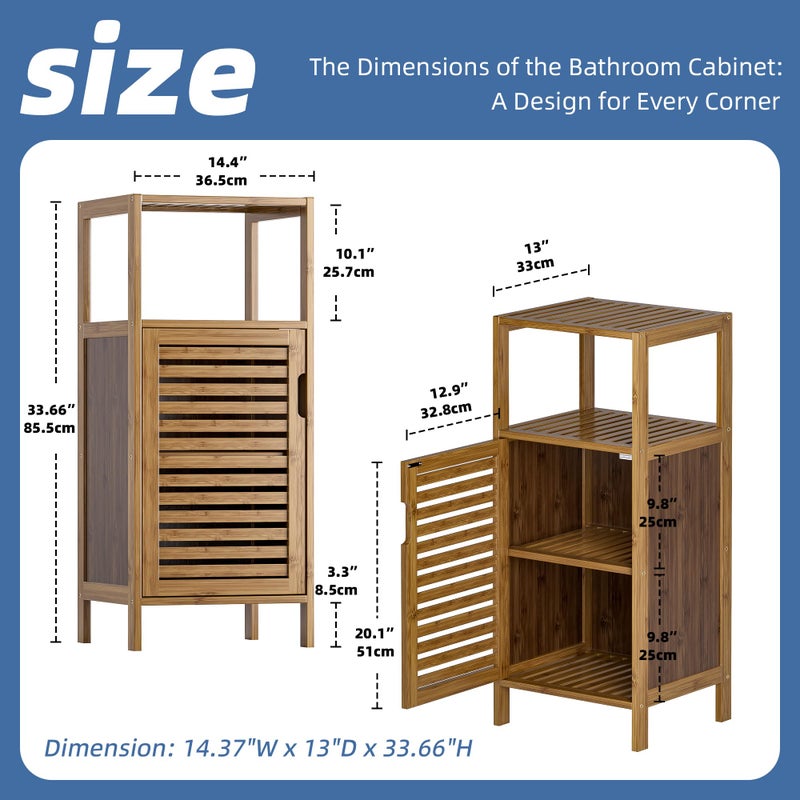 HITNET Bathroom Cabinet, Bamboo Floor Cabinet Free Standing, 4 Tier Sofa Side Storage Cupboard for Living Room Kitchen Bedroom, Walnut - Image 3