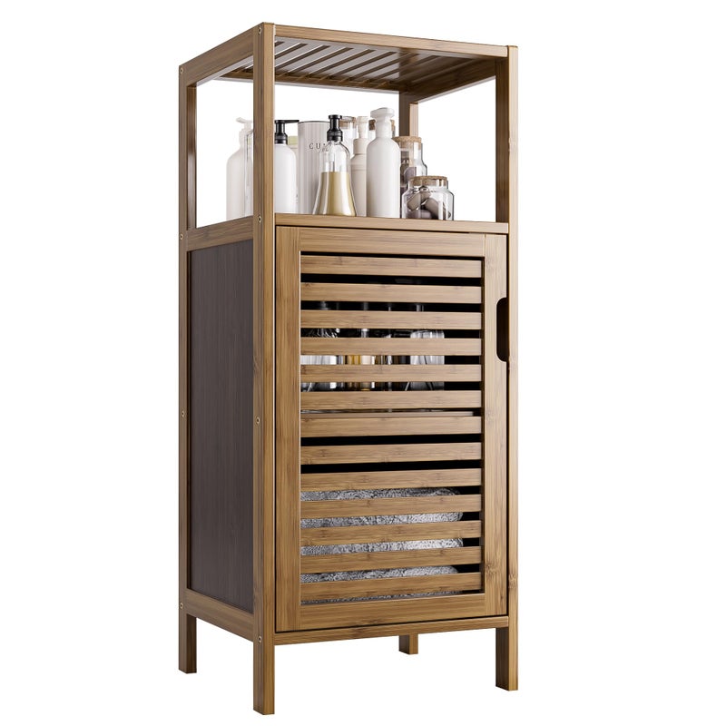 HITNET Bathroom Cabinet, Bamboo Floor Cabinet Free Standing, 4 Tier Sofa Side Storage Cupboard for Living Room Kitchen Bedroom, Walnut - Image 1