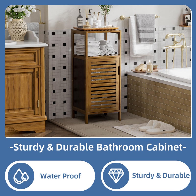 HITNET Bathroom Cabinet, Bamboo Floor Cabinet Free Standing, 4 Tier Sofa Side Storage Cupboard for Living Room Kitchen Bedroom, Walnut - Image 5