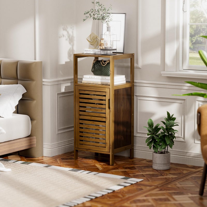 HITNET Bathroom Cabinet, Bamboo Floor Cabinet Free Standing, 4 Tier Sofa Side Storage Cupboard for Living Room Kitchen Bedroom, Walnut - Image 2