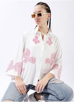 HIGH STAR Women Shirts, Oversized, Embroidered, Multicolor, in 100% Cotton, with Spread , Shirt Collar neckline, Full Sleeve sleeves, Button closure, Woven weave, perfect for Casual. Elevate your look instantly!  - Image 1