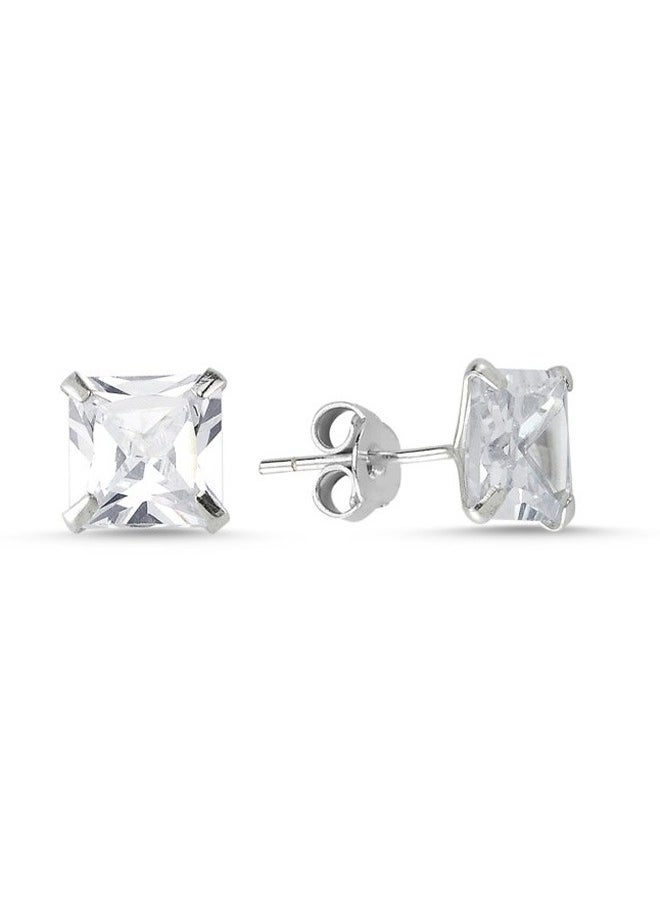 EMNON - 925 Sterling Silver Jewelry Rhodium Plated 6mm Square Solitaire CZ Stud Earrings 100% Precious Metal Gift for Women- Emnon18EA - Image 1