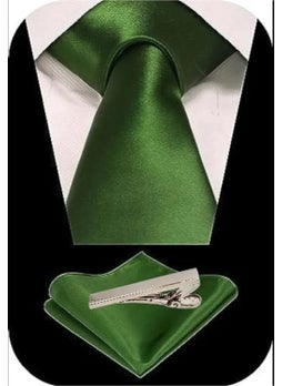 Tezzgelsin Men's Satin Tie Handkerchief and Silver Steel Tie Clip Set  - Image 1
