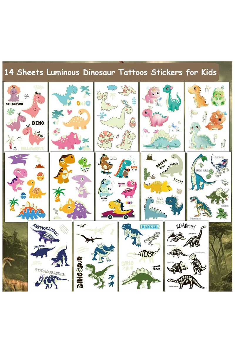 ORAINBOW Luminous Dinosaur Tattoos for Kids - 14 Sheets Glow in The Dark Dinosaur Temporary Tattoos for Boys Girls Birthday Party Favors Goodie Bag Fillers - Image 2