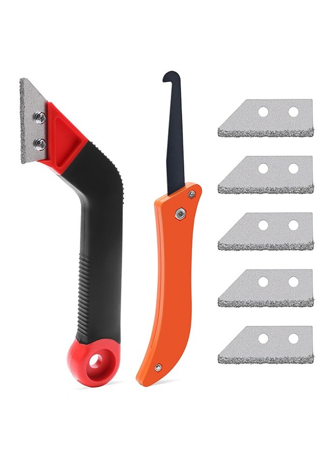 Grout Scraping Rake Tool Tile Grout Saw Grout Removal Tool Tile Grout Hand Saw Angled Grout Clean Remover with 7 Pcs Blades Replacement for Tile Cleaning Removing Paint - Image 1