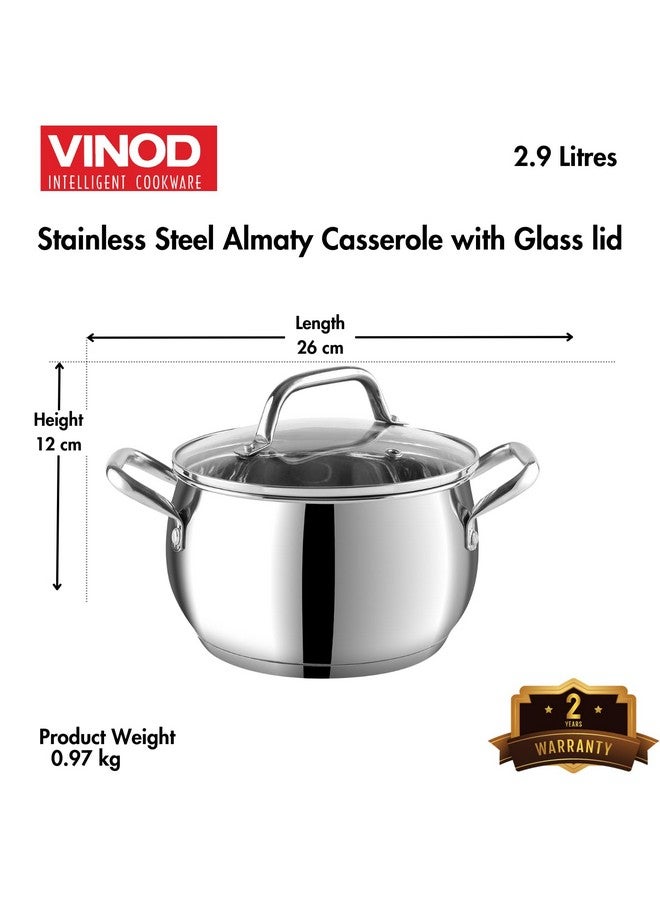 VINOD Vinod Almaty Stainless Steel Casserole with Glass Lid 2.9 Litre, 18 cm | 2.6mm Thick Base |Casserole Sturdy Riveted Handle | 2 Year Warranty | Induction & Gas Base - Image 5