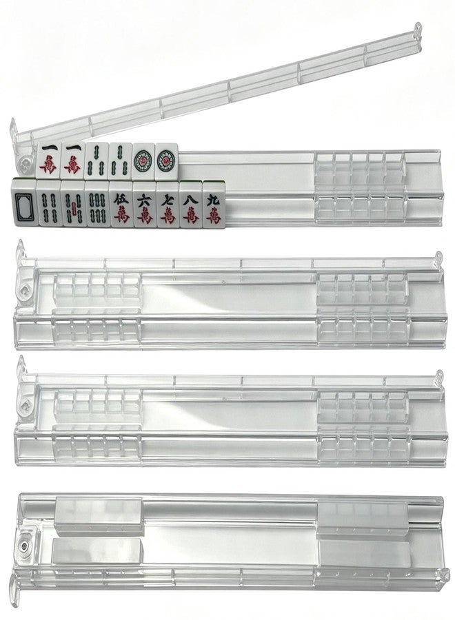 Viyohoh Non-Slip Mahjong Racks with Pushers, 4 Pcs Clear Acrylic Siamese Racks, American Mahjong Accessories and Gifts for MAHJ Lovers, Mahjong Starter Kit (Clear) - Image 1