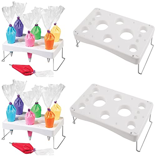WLSANX Piping bag shelf Decorating bag rack Cake decorating frosting bag rack Stainless steel feet Cake tools DIY baking 12 cavity cream bag rack 2 Packs - Image 1