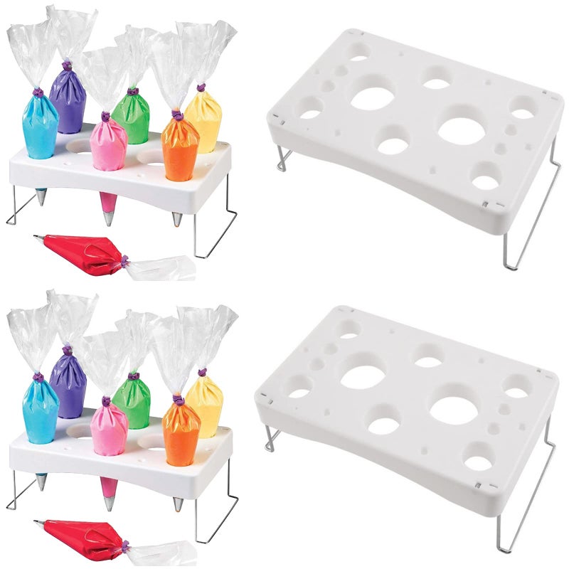 WLSANX Piping bag shelf Decorating bag rack Cake decorating frosting bag rack Stainless steel feet Cake tools DIY baking 12 cavity cream bag rack 2 Packs - Image 2