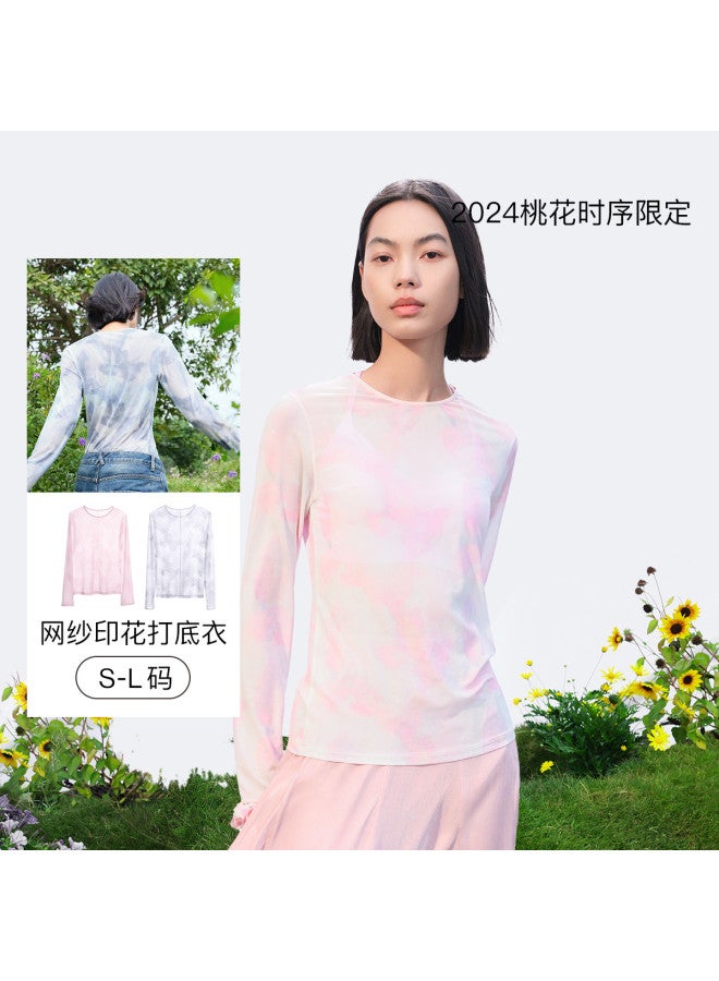 ubras Round Neck Mesh Print Long Sleeve Base Layer Women'S Thin Top - Image 3