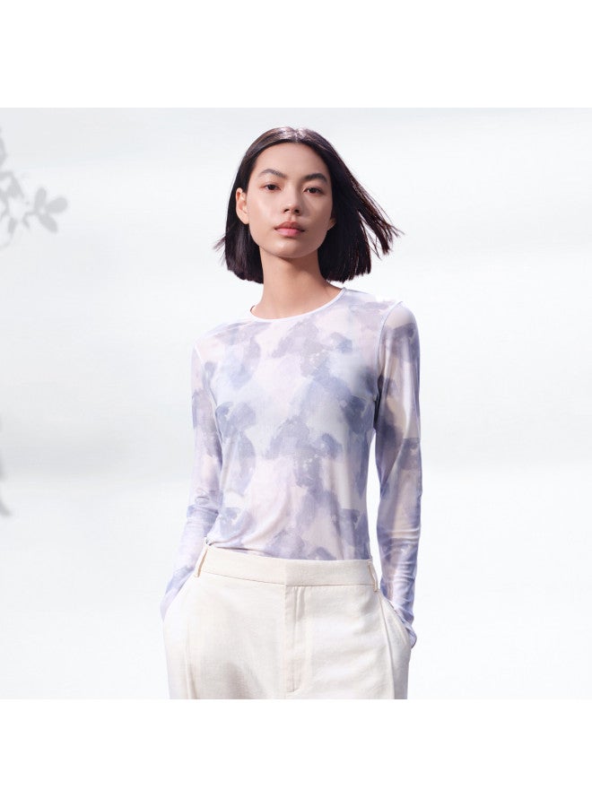 ubras Round Neck Mesh Print Long Sleeve Base Layer Women'S Thin Top - Image 2