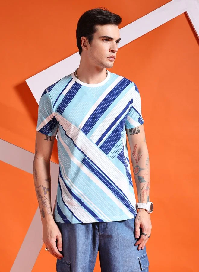 The Indian Garage Co Men Slim Fit Geometric Print Round Neck Tshirt