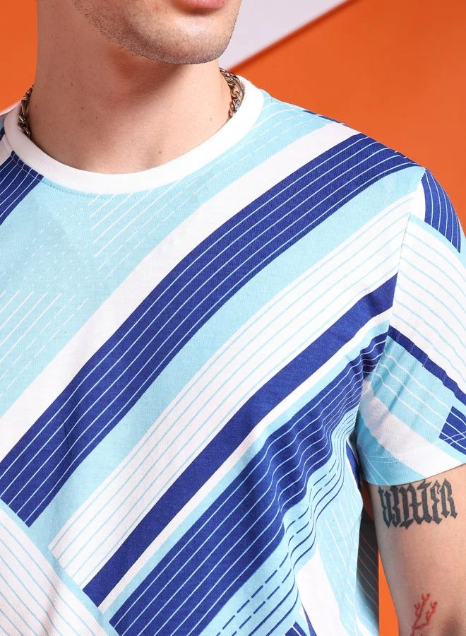The Indian Garage Co Men Slim Fit Geometric Print Round Neck Tshirt