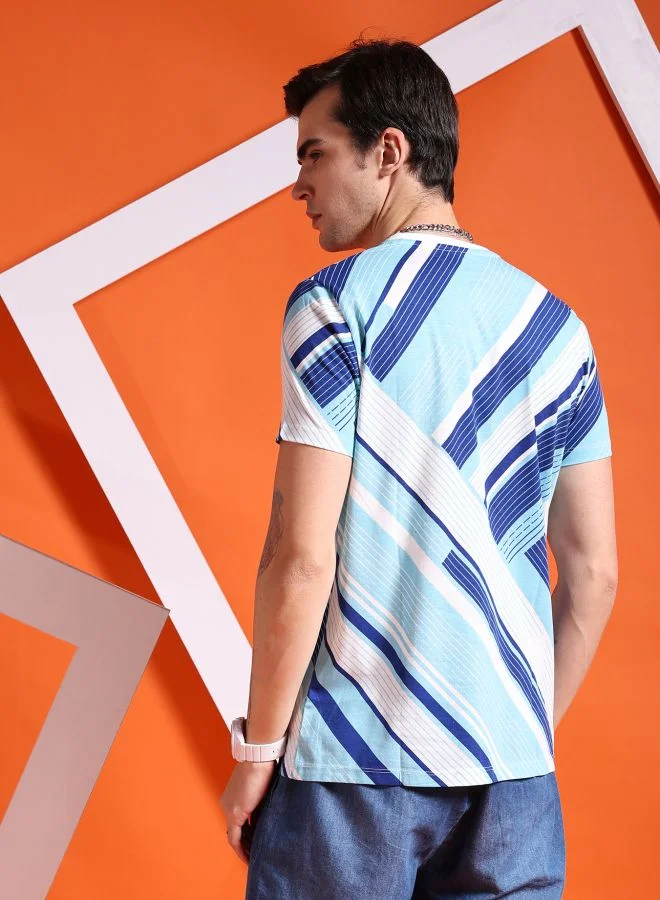 The Indian Garage Co Men Slim Fit Geometric Print Round Neck Tshirt