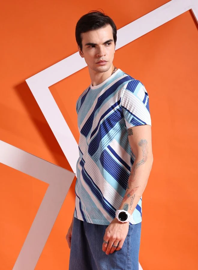 The Indian Garage Co Men Slim Fit Geometric Print Round Neck Tshirt