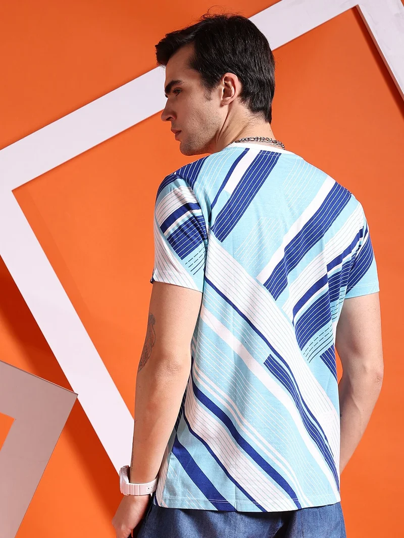 The Indian Garage Co Men Slim Fit Geometric Print Round Neck Tshirt