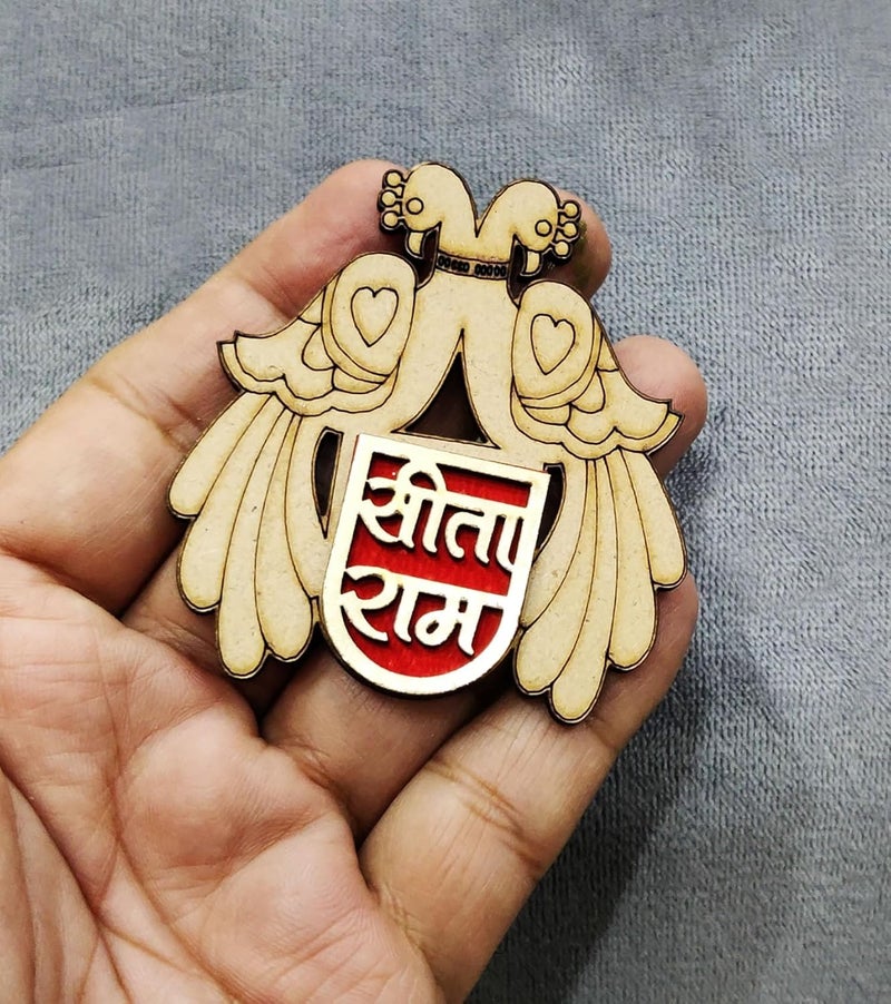 BITONA BITONA Puja Sohn Soon Puja Ram Ram Bird Wooden Tags Door Sticker Tags 3 Pairs self Stick6 Piece for Festival Specially Rakhi Diwali 6 pc - Image 4