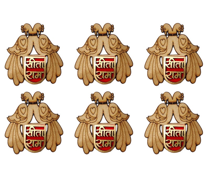 BITONA BITONA Puja Sohn Soon Puja Ram Ram Bird Wooden Tags Door Sticker Tags 3 Pairs self Stick6 Piece for Festival Specially Rakhi Diwali 6 pc - Image 1