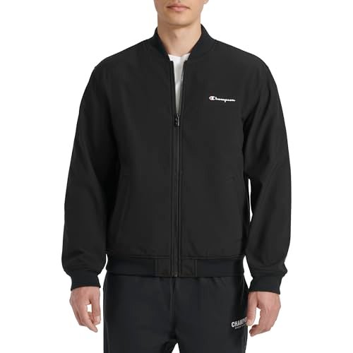 Champion Men's Soft Shell Sport Bomber Jacket with Logo, Black, Large - Image 5
