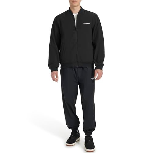 Champion Men's Soft Shell Sport Bomber Jacket with Logo, Black, Large - Image 3
