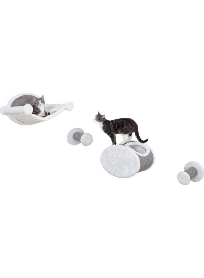 TRIXIE Wall Mounted Cat Lounge Set, Hammock and Condo with Two Steps, Cat Furniture, Scratching Post, Gray - Image 1