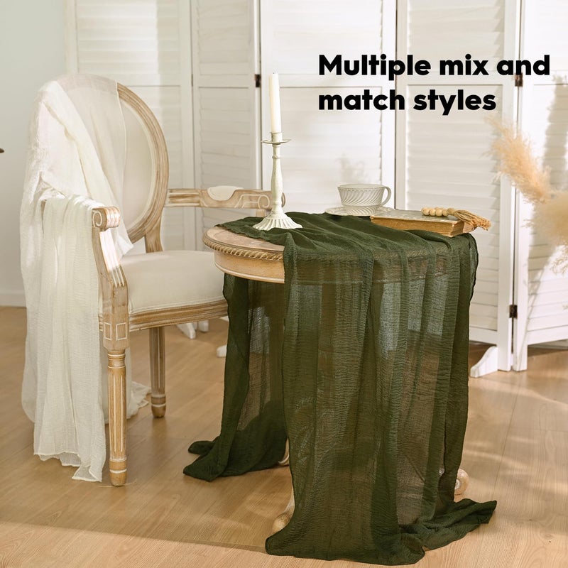 Artoid Mode Boho Olive Green Gauze Wedding Cheesecloth Table Runner, 30x120 Inch Seasonal Fabric Kitchen Dining Holiday Table Decor for Home Party - Image 4