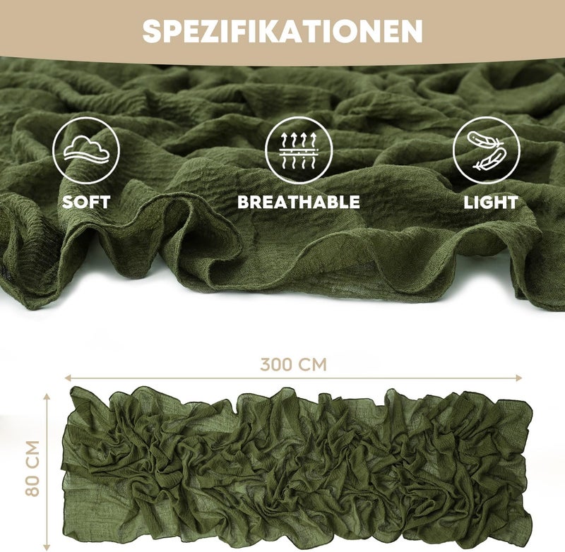 Artoid Mode Boho Olive Green Gauze Wedding Cheesecloth Table Runner, 30x120 Inch Seasonal Fabric Kitchen Dining Holiday Table Decor for Home Party - Image 5