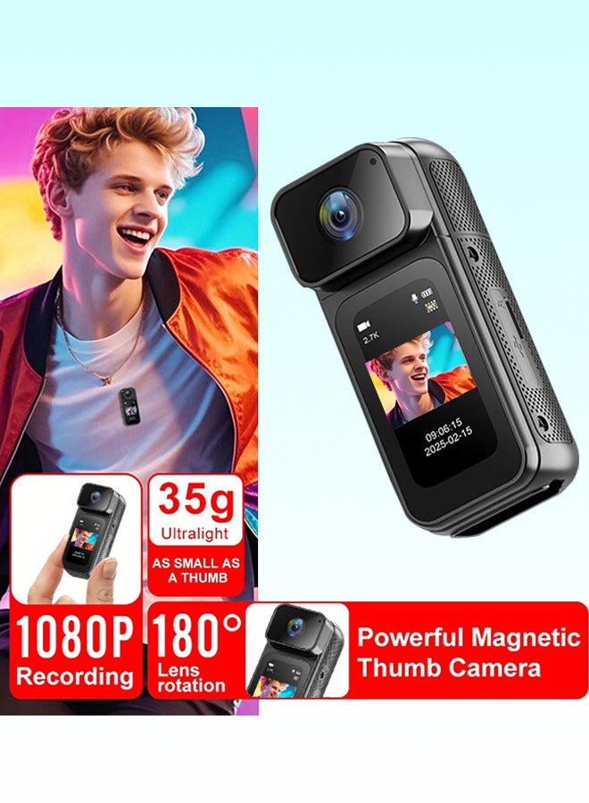 Generic 2.7K HD 180° Rotating Thumb Camera, New Version Upgraded 180° Rotating Lens Multi-angle Shooting Magnetic Camera With 1.47-Inch Screen, Free 64GB Card Portable Outdoor Mini Camera, Multi-Function WIFI Camera For Vlog Recording,Cycling, Travel, Sports DV  - Image 1