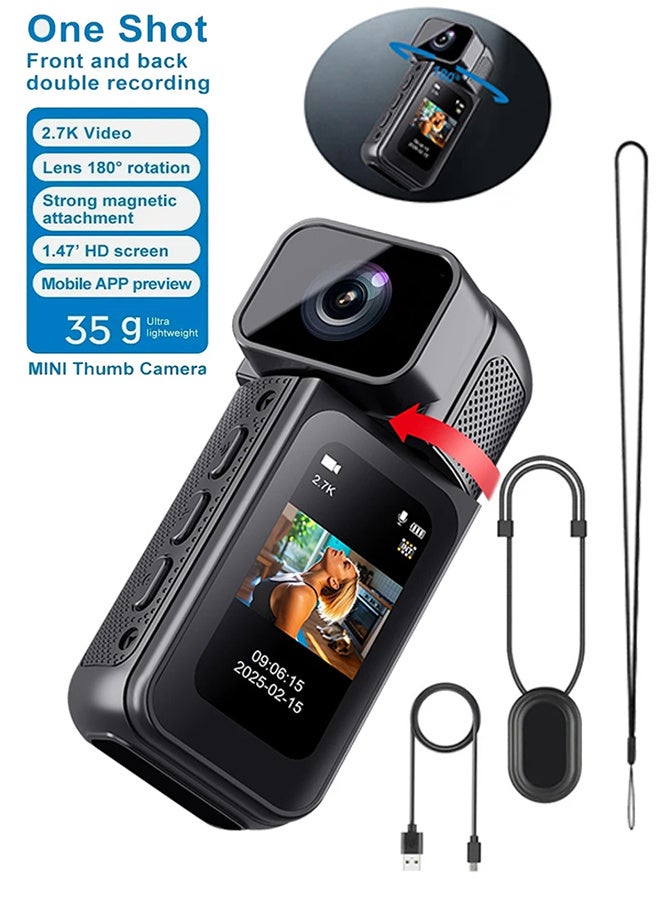 Generic 2.7K HD 180° Rotating Thumb Camera, New Version Upgraded 180° Rotating Lens Multi-angle Shooting Magnetic Camera With 1.47-Inch Screen, Free 64GB Card Portable Outdoor Mini Camera, Multi-Function WIFI Camera For Vlog Recording,Cycling, Travel, Sports DV  - Image 2