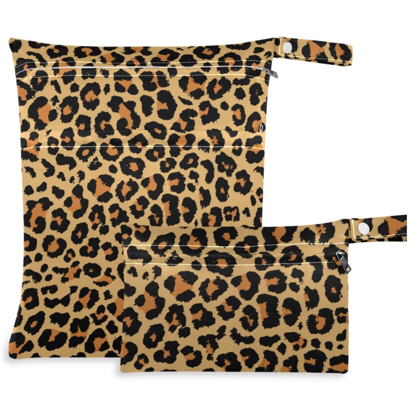 visesunny Leopard Grain 2Pcs Wet Bag with 2 Zippered Pockets Snap Handle Washable Reusable Roomy for TravelBeachPoolDaycareStrollerDiapersDirty Gym Clothes Wet Swimsuits Toiletries