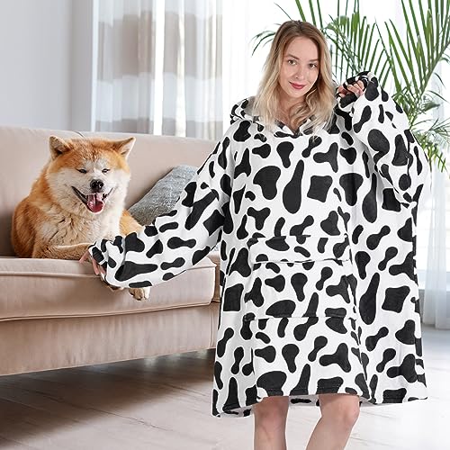 Fiosnow Cow Print Blanket Hoodies for Women and Men Adult Oversize Wearable Blanket Hoodies for Soft and Warm - Image 2