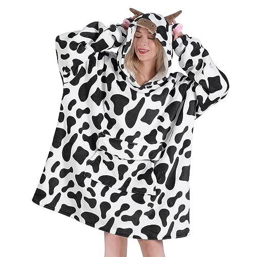 Fiosnow Cow Print Blanket Hoodies for Women and Men Adult Oversize Wearable Blanket Hoodies for Soft and Warm - Image 1