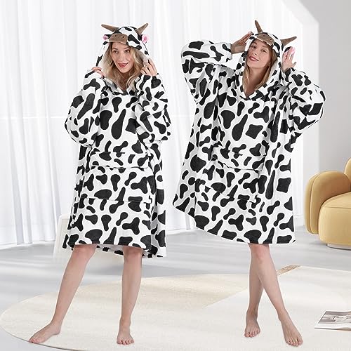 Fiosnow Cow Print Blanket Hoodies for Women and Men Adult Oversize Wearable Blanket Hoodies for Soft and Warm - Image 4