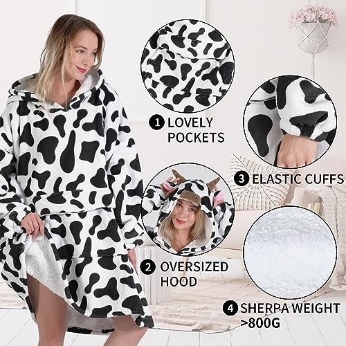 Fiosnow Cow Print Blanket Hoodies for Women and Men Adult Oversize Wearable Blanket Hoodies for Soft and Warm - Image 3