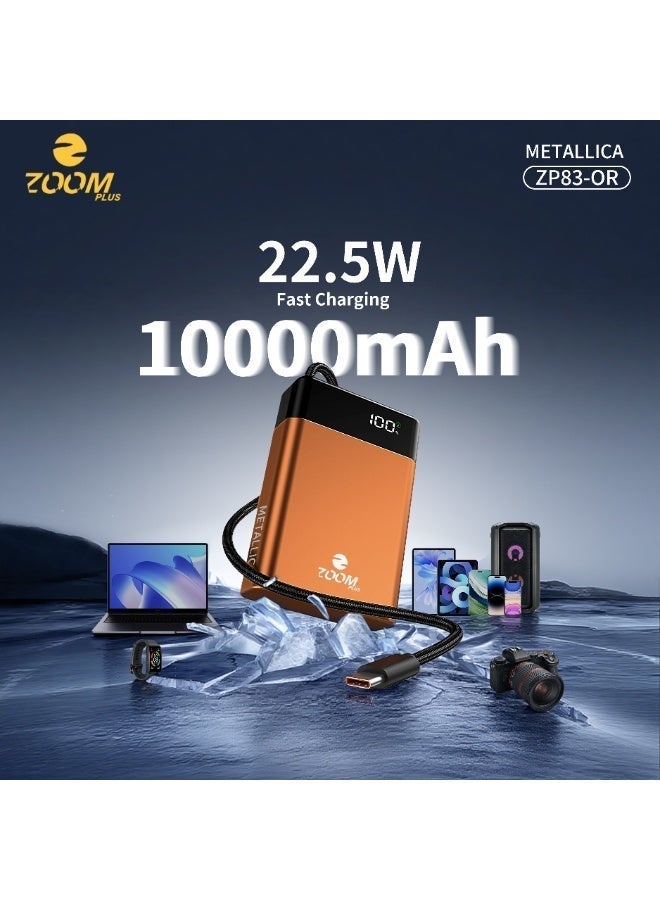 ZOOM PLUS METALLICA 10000mAh Power Bank PD 22.5W Fast Charging – Metallic Design Portable Charger with LED Digital Display, Type-C Input/Output, Compact & Travel Friendly – Model ZP83-OR - Image 1