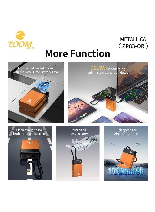 ZOOM PLUS METALLICA 10000mAh Power Bank PD 22.5W Fast Charging – Metallic Design Portable Charger with LED Digital Display, Type-C Input/Output, Compact & Travel Friendly – Model ZP83-OR - Image 3