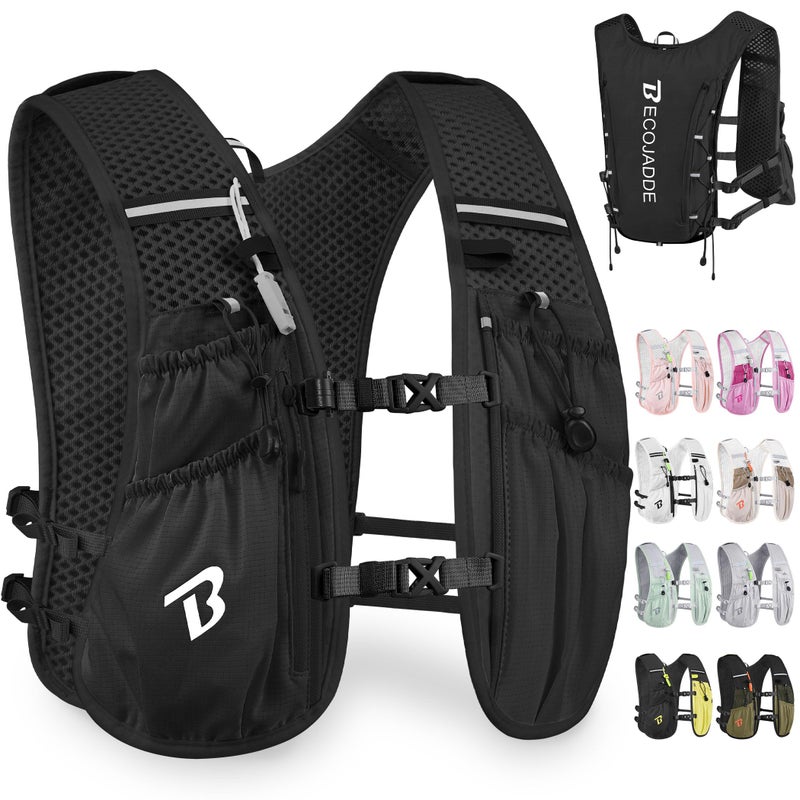 BECOJADDE Running Vest Hydration Backpack for Men Women 5L Lightweight Running Backpack Hydration Pack for Marathon Trail Cycling Hiking Jogging Jet Black - Image 2