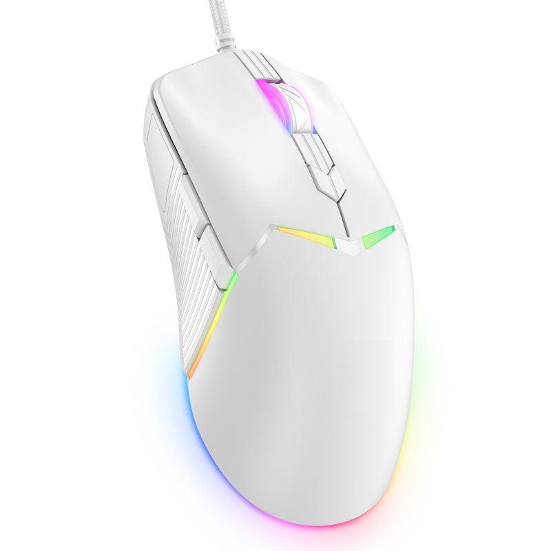 RGB Gaming Mouse: White Wired Mouse With Ergonomic Skin-Friendly Design - 5-Speed Adjustable 400-6400 DPI 7 RGB Lighting Effects 6 Programmable Buttons For PC Gamers - Image 5