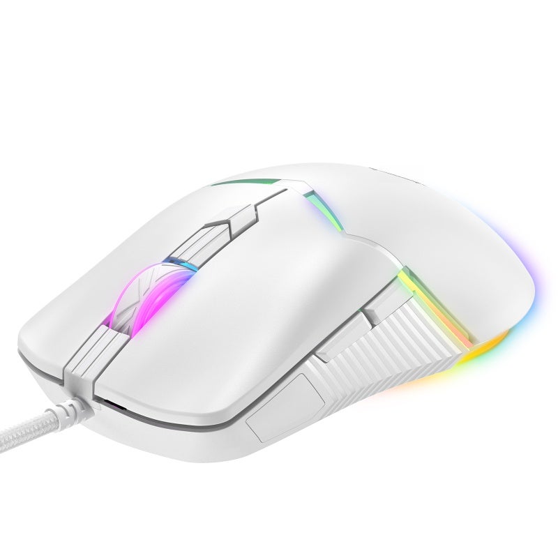 RGB Gaming Mouse: White Wired Mouse With Ergonomic Skin-Friendly Design - 5-Speed Adjustable 400-6400 DPI 7 RGB Lighting Effects 6 Programmable Buttons For PC Gamers - Image 4