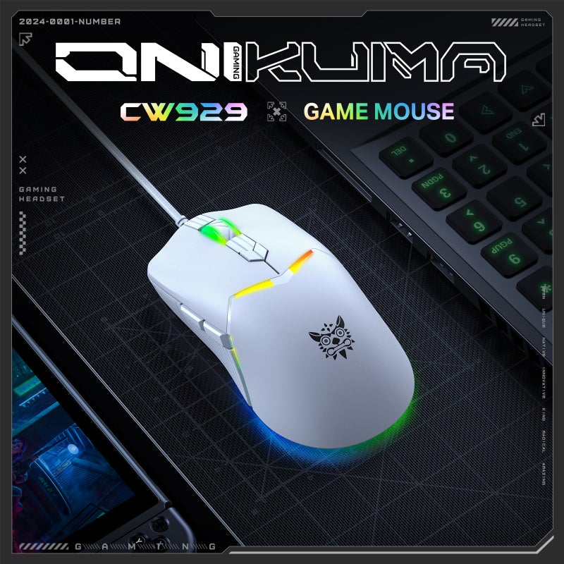 RGB Gaming Mouse: White Wired Mouse With Ergonomic Skin-Friendly Design - 5-Speed Adjustable 400-6400 DPI 7 RGB Lighting Effects 6 Programmable Buttons For PC Gamers - Image 3