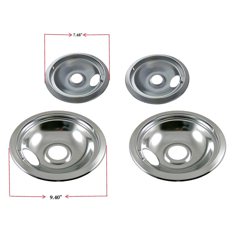 KITCHEN BASICS 101 Made in the USA 316048413 & 316048414 Range Burner Chrome Drip Pans Replacement for Frigidaire Kenmore Electric Stove w/Locking Slots, 2 Small 6-Inch & 2 Large 8-Inch Pans, 4 Pack - Image 2