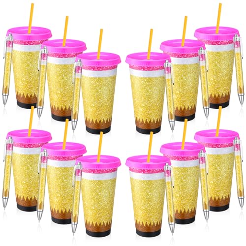 Skylety 24 Pcs Teacher Appreciation Gift Bulk Back to School Teacher Gifts Include 24oz Reusable Plastic Pencil Cup with Lid Straw for End of The Year Thank You Gift with 12 Glitter PenClassic - Image 1