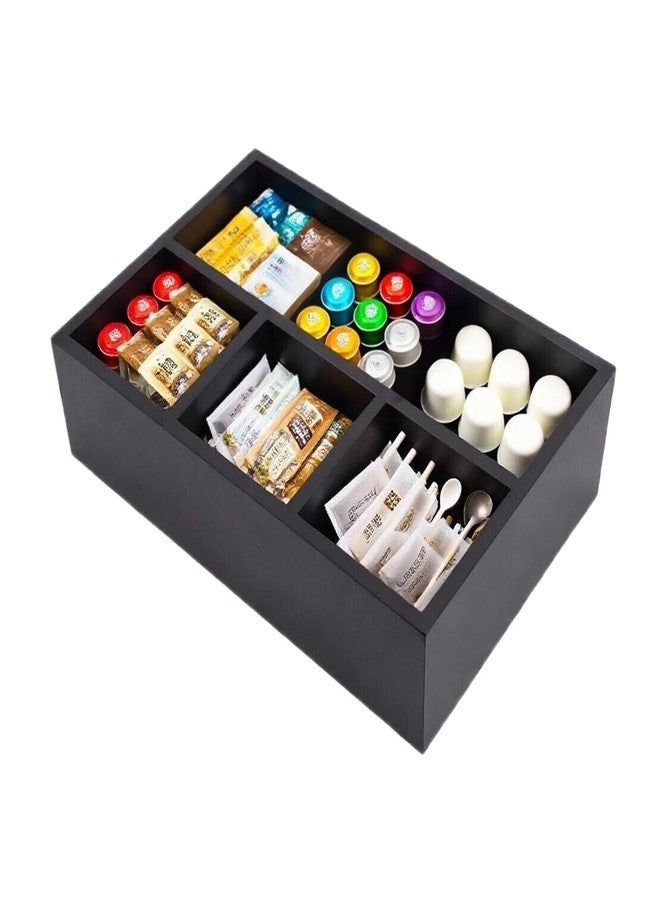 HymoConn Tea Bag Organizer Wood Black, 4 Compartments Tea Bag Holder, Large Capacity Sugar Packet and Coffee Station Organizer, Tea Bags Caddy Drawer Storage Container for Countertop - Image 3