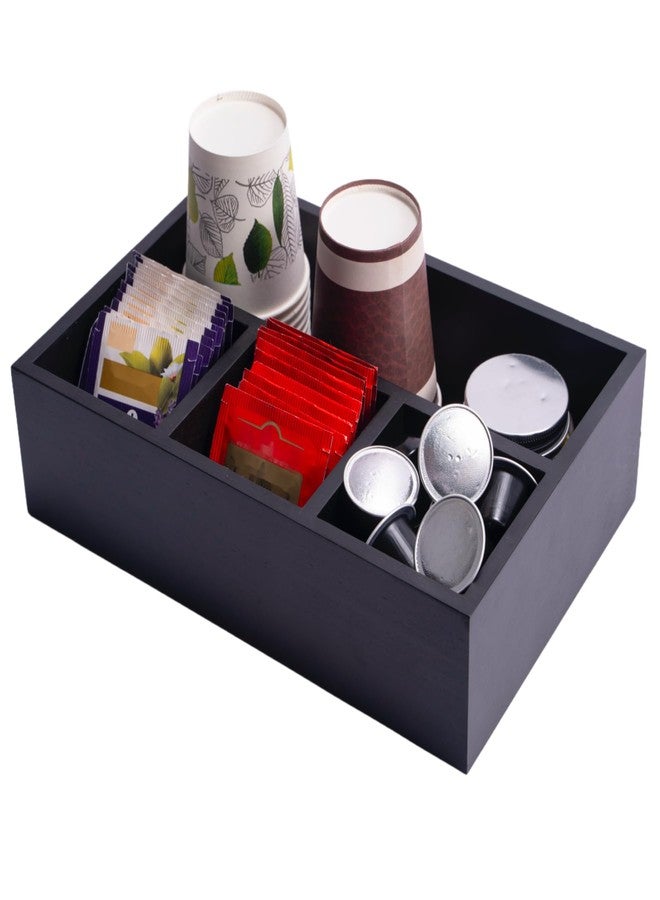 HymoConn Tea Bag Organizer Wood Black, 4 Compartments Tea Bag Holder, Large Capacity Sugar Packet and Coffee Station Organizer, Tea Bags Caddy Drawer Storage Container for Countertop - Image 2